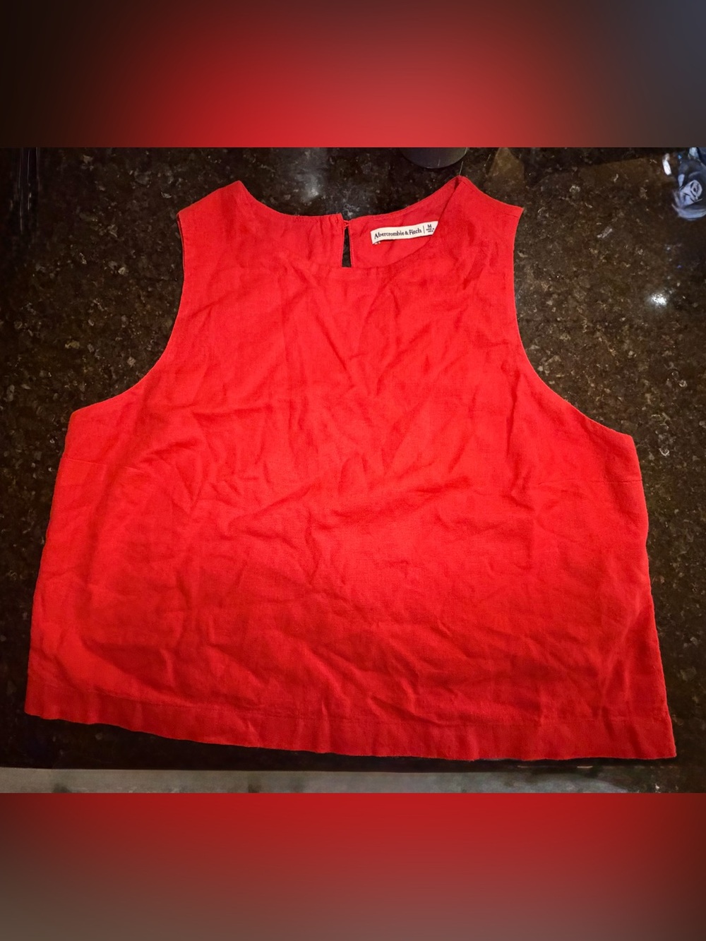 Abercrombie & Fitch Bright Red Sleeveless Linen Blend Crop Top Size M